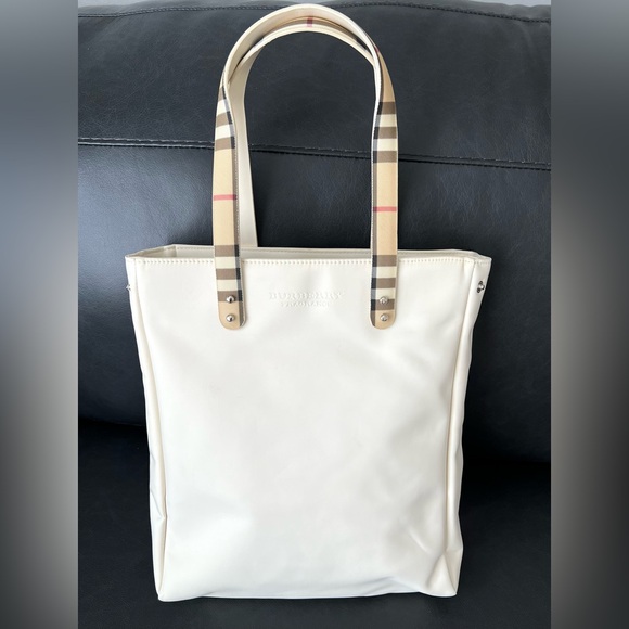 Burberry Ivory Tote with Signature Check Handles - Picture 1 of 9